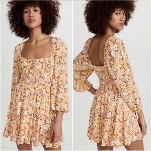 l*space Floral Smocked Mini Dress - Peach, Pink & Yellow